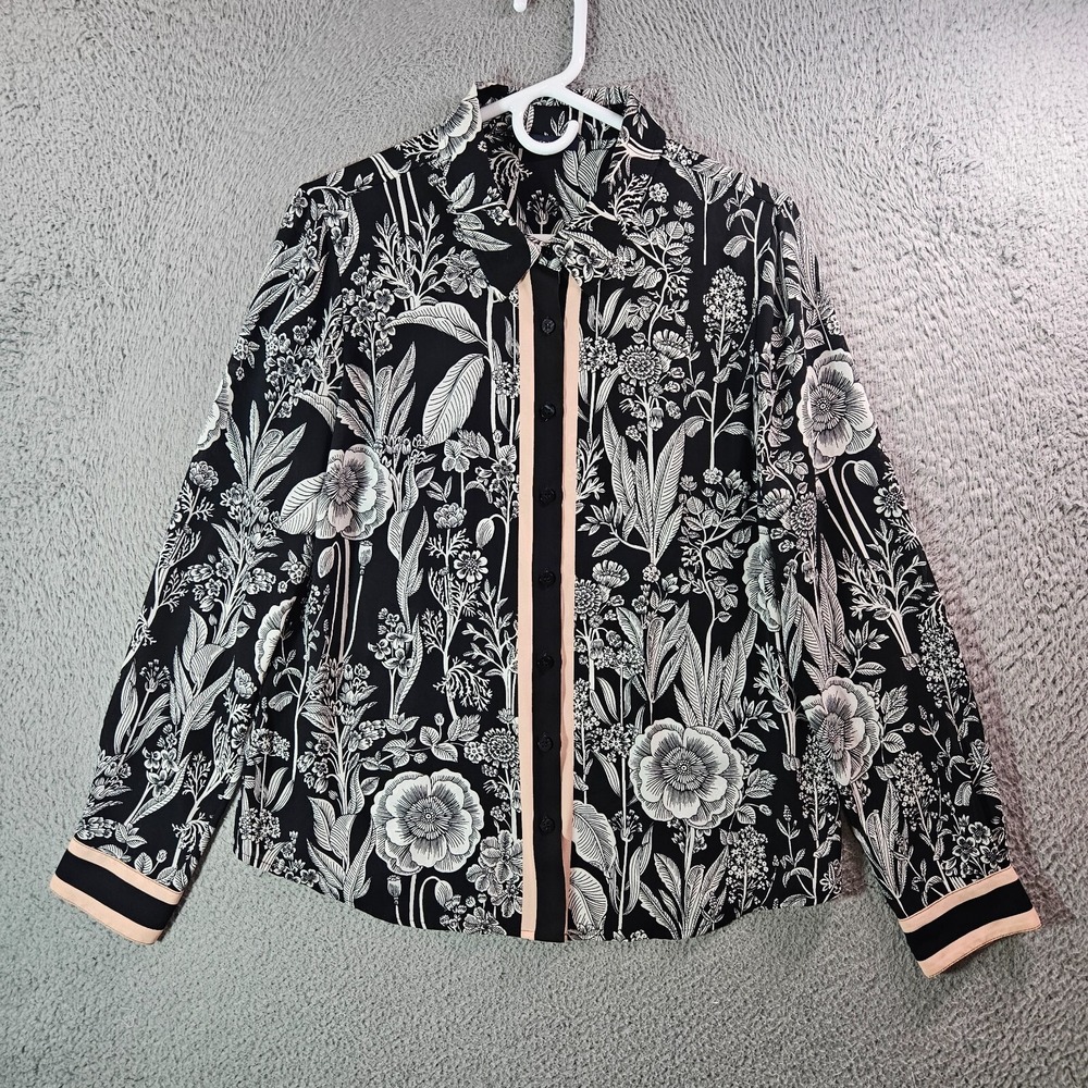 Tommy Hilfiger Black and White Floral Button-Down Shirt with Blush Trim